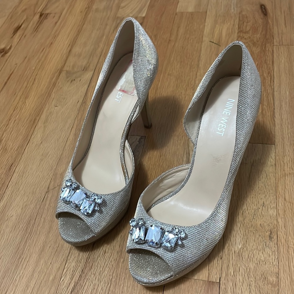 Nine West Gala Club Heels, Gold/Silver